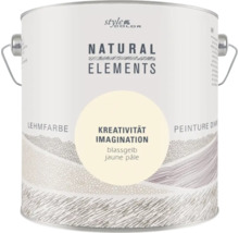 Ein Farbeimer mit Style Color Natural Elements Lehmfarbe in der Farbe blassgelb mit der Bezeichnung Kreativität.