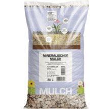 Sack mit 20 Liter Lavamulch, mineralisches Mulchmaterial mit 8 bis 16 Millimeter Körnung für Gärten.
