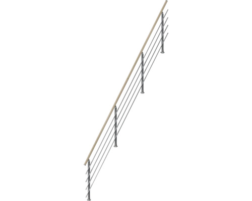 Treppengeländer mit Holzhandlauf und Edelstahlpfosten sowie Querstäben aus Edelstahl für den Innenbereich