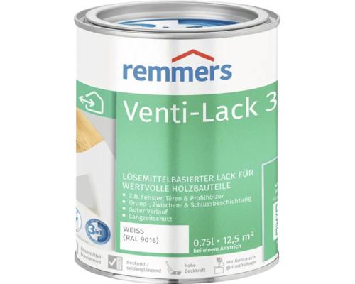 Remmers Venti Lack 3 in 1 Weiß RAL 9016 lösemittelbasierter Holzlack für Fenster und Türen, 0,75 Liter Dose.