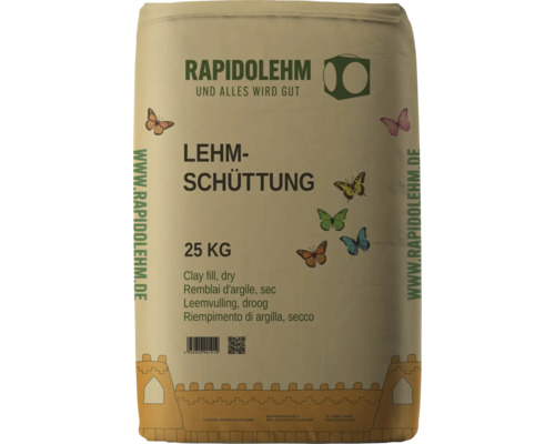 Rapidolehm Lehmschüttung im 25 Kilogramm Sack zur trockenen Schüttdämmung aus natürlichen Lehmbaustoffen.