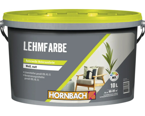 Eimer Hornbach Lehmfarbe naturweiß matt 10 Liter für Wohnräume lösemittelfrei