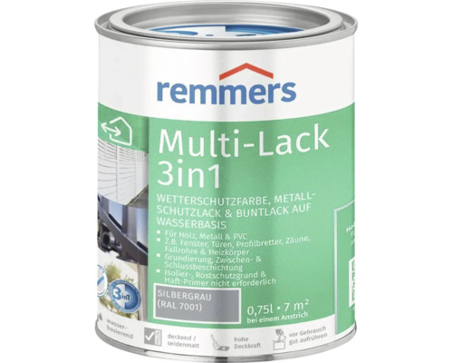 Remmers Multi Lack 3 in 1 Wetterschutzfarbe und Metallschutzlack silbergrau 0,75 Liter Dose für Holz Metall und Kunststoff