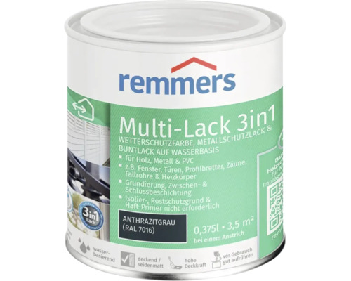 Remmers Multi Lack 3 in 1 Anthrazitgrau RAL 7016 0,375 Liter Wetterschutzfarbe für Holz Metall und PVC