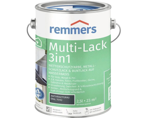 Remmers Multi-Lack 3in1 Wetterschutzfarbe Anthrazitgrau RAL 7016 2,5 Liter für Holz Metall und Kunststoff