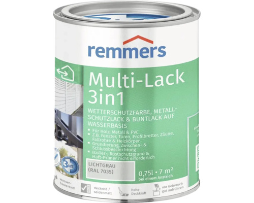 Remmers Multi Lack 3 in 1 Wetterschutzfarbe und Metallschutzlack in Lichtgrau 0,75 Liter Dose