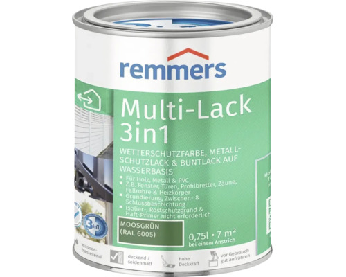 Remmers Multi Lack 3in1 Wetterschutzfarbe für Holz, Metall und Kunststoff in Moosgrün, 0,75 Liter Dose.