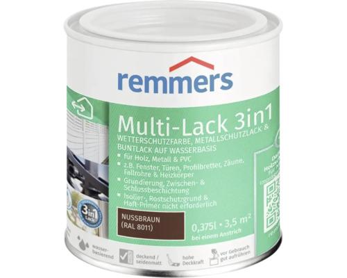 Remmers Multi Lack 3in1 Wetterschutzfarbe und Metallschutzlack nussbraun 0,375 Liter Dose