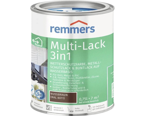 Dose Remmers Multi Lack 3 in 1 Wetterschutzfarbe in Nussbraun 0,75 Liter für Holz Metall und Kunststoff