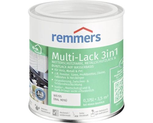 Remmers Multi Lack 3in1 Wetterschutzfarbe und Metallschutzlack weiss 0,375 Liter Dose für Holz Metall und Kunststoff