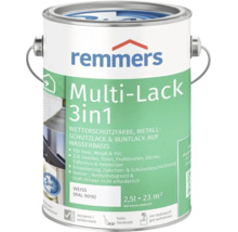 Remmers Multi Lack 3in1 Wetterschutzfarbe für Holz, Metall und PVC, wasserbasierter Lack in Weiß, 2,5 Liter Gebinde für 23 Quadratmeter.