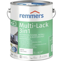 Remmers Multi Lack 3 in 1 Wetterschutzfarbe und Metallschutzlack auf Wasserbasis 5 Liter Weiss RAL 9016 für Holz Metall und PVC