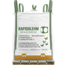 Big Bag Stampflehm 1 Tonne von Rapidolehm für den Lehmbau auf einer Holzpalette.