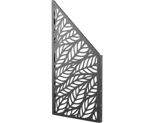 Metall Sichtschutzelement mit Blattmuster diagonal abgeschrägt zur Gartenabtrennung