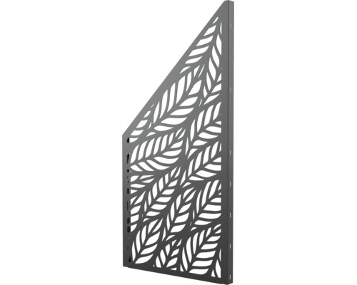 Metall Sichtschutzelement mit Blattmuster und abgeschrägter Oberkante als Garten Trennwand oder Dekorpaneel