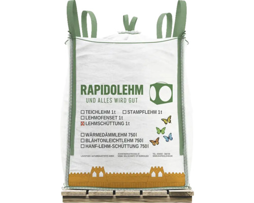 Rapidolehm Lehm-Schüttung im Big Bag mit Schlaufen zur Lagerung und zum Transport von Baumaterialien.