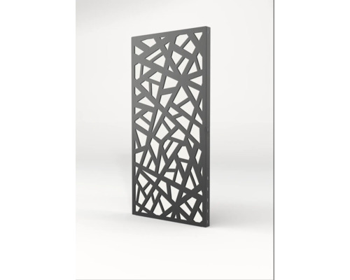 Rechteckiges Sichtschutzelement aus Metall mit modernem, geometrischem Gittermuster als Gartenpaneel.