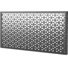Rechteckiges Metall Sichtschutzelement mit geometrischem Rautenmuster für den Gartenbau.