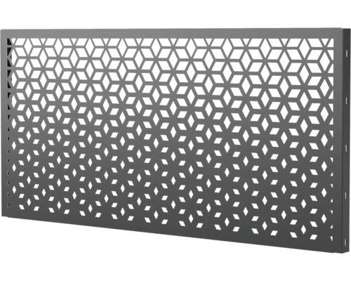 Rechteckiges Metall Sichtschutzelement mit geometrischem Rautenmuster für den Gartenbau.
