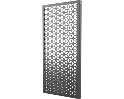 Rechteckiges Metall-Sichtschutzelement mit geometrischem Rautenmuster für den Garten.