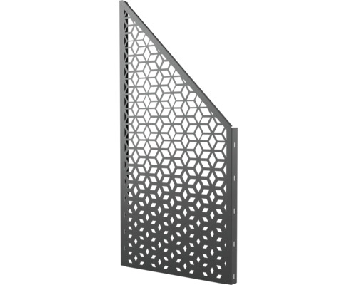 Metall Sichtschutzelement mit geometrischem Wabendesign und abgeschrägter Oberkante für Garten und Terrasse.