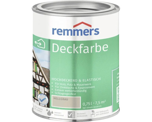 Remmers Deckfarbe in Hellgrau 0,75 Liter Dose fuer Holz Putz Mauerwerk Zinkbleche und Faserzement fuer innen und aussen wetterbestaendig