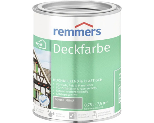 Remmers Deckfarbe dunkelgrau 0,75 Liter für Holz Putz Mauerwerk Zinkblech und Faserzement