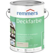 Remmers Deckfarbe in Hellgrau, 2,5 Liter Gebinde für Holz, Putz, Mauerwerk, Zinkbleche und Faserzement, wetterbeständig und seidenglänzend.