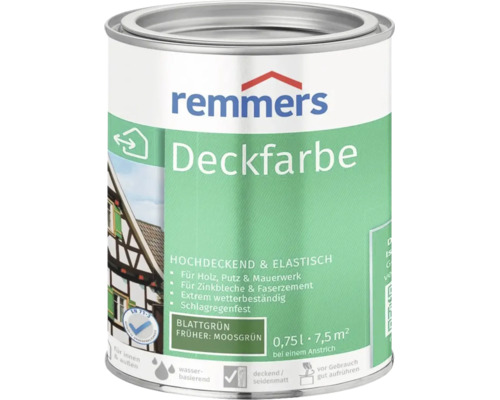 Remmers Deckfarbe Blattgrün 0,75 Liter für Holz, Putz, Mauerwerk, Zinkbleche und Faserzement, wasserbasierte Farbe für innen und außen
