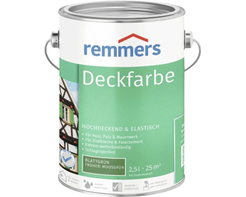 Remmers Deckfarbe in Blattgrün, 2,5 Liter für Holz, Putz, Mauerwerk und Zinkblech, wetterbeständige und elastische Farbe für innen und außen.