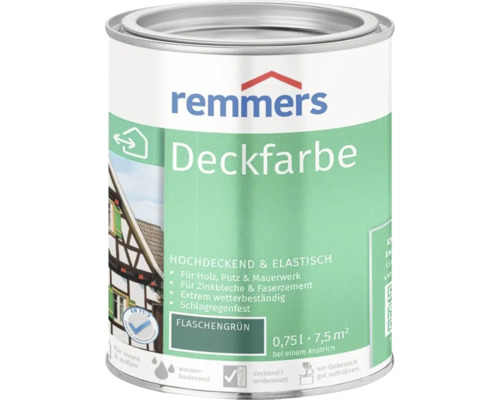 Remmers Deckfarbe Flaschengrün 0,75 Liter Dose für Holz Putz Mauerwerk und Zinkbleche für den Innen und Außenbereich.
