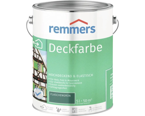 Remmers Deckfarbe Flaschengrün 5 Liter Farbdose für Holz und Mauerwerk