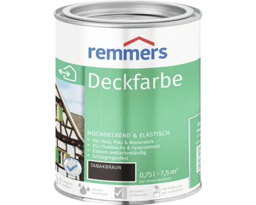 Remmers Deckfarbe Tabakbraun 0,75 Liter für Holz, Putz, Mauerwerk, Zinkbleche und Faserzement, wetterbeständig und seidenglänzend.