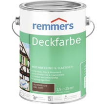 Remmers Deckfarbe nussbraun RAL 8011, 2,5 Liter Wetterschutzfarbe für Holz, Putz und Mauerwerk sowie Zinkblech und Faserzement