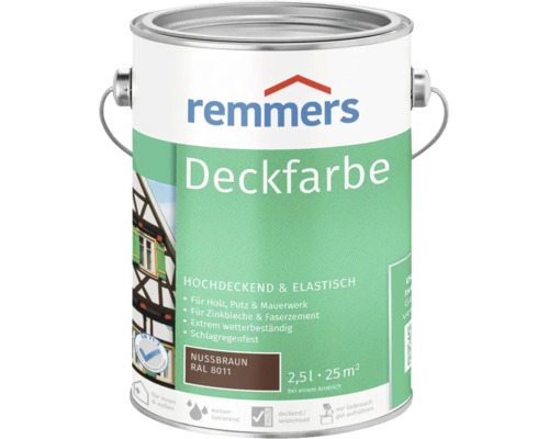 Remmers Deckfarbe nussbraun RAL 8011, 2,5 Liter Wetterschutzfarbe für Holz, Putz und Mauerwerk sowie Zinkblech und Faserzement