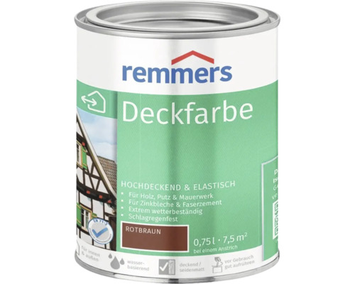 Remmers Deckfarbe rotbraun 0,75 Liter für Holz, Putz, Mauerwerk, Zinkbleche und Faserzement, wetterbeständig und elastisch