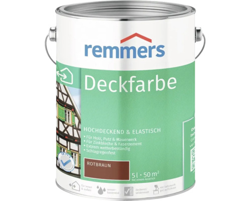 Fünf Liter Remmers Deckfarbe in Rotbraun für Holz Putz Mauerwerk Zinkbleche und Faserzement wetterbeständig und schlagregenfest