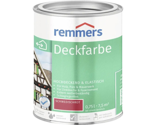 Remmers Deckfarbe Schwedischrot 0,75 Liter Dose für Holz Putz Mauerwerk Zinkbleche und Faserzement wetterbeständig seidenmatt wasserbasiert