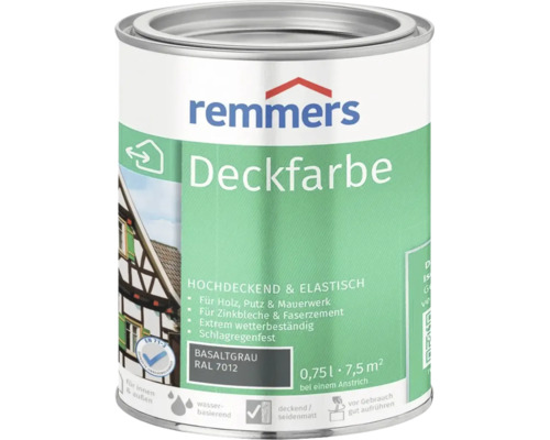 Remmers Deckfarbe Basaltgrau RAL 7012 0,75 Liter fuer Holz Putz Mauerwerk Zinkbleche und Faserzement fuer innen und aussen wetterfest