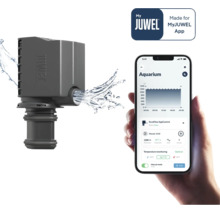 Juwel Eccoflow Pumpe mit App Steuerung und Smartphone Darstellung.