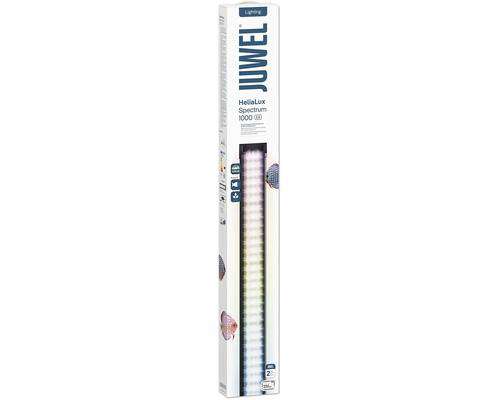 Juwel HeliaLux Spectrum 1000 2.0 LED Aquariumbeleuchtung in der Verpackung mit Diskusfisch-Motiven.