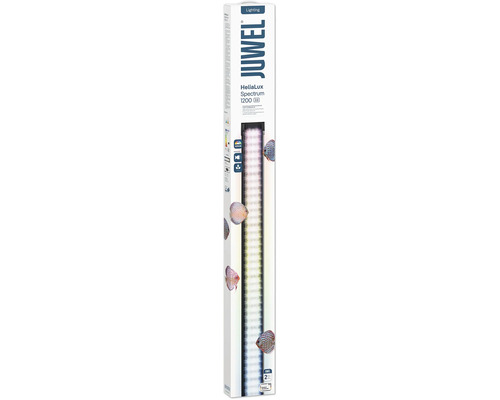 JUWEL HeliaLux Spectrum 1200 2.0 LED Aquarienbeleuchtung in der Originalverpackung mit Abbildung von Zierfischen