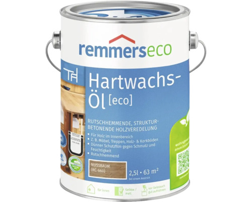 Remmers Hartwachs-Öl eco Nussbaum 2,5 Liter für Holz im Innenbereich. Rutschhemmende Holzveredelung für Möbel, Treppen und Holzböden.
