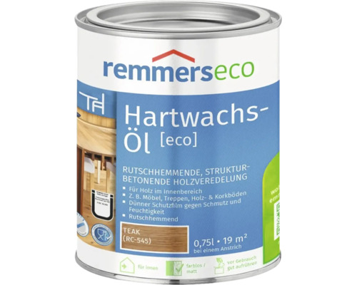 Dose Remmers Eco Hartwachs Oel fuer Holz im Innenbereich in der Farbtonvariante Teak mit 0,75 Liter Inhalt fuer Holz und Korkboeden.