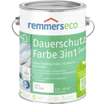 Remmers Eco Dauerschutz Farbe 3 in 1, 2,5 Liter, Holzfarbe für Innen- und Außenbereich, weiß, deckend und matt.