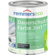 Dose Remmers Eco Dauerschutzfarbe 3 in 1, deckende Holzfarbe fuer innen und aussen, Anthrazitgrau RAL 7016, 0,75 Liter.