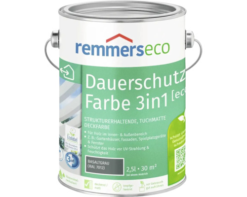 Remmers Eco Dauerschutz Farbe 3 in 1, Holzfarbe für innen und außen, Basaltgrau, 2,5 Liter