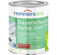 Dose Remmers Eco Dauerschutz Farbe 3 in 1 in Skandinavisch Rot, 0,75 Liter, für Holz im Innenbereich und Außenbereich.