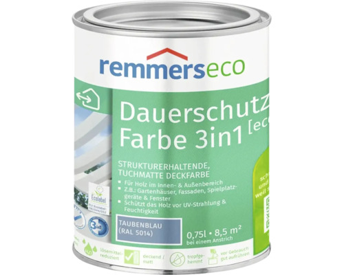 Remmers Eco Dauerschutz Farbe 3in1 Taubenblau 0,75 Liter für Holz innen und außen