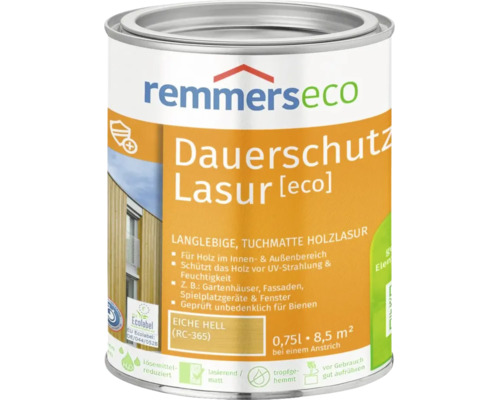 Remmers eco Dauerschutz Lasur Eiche hell 0,75 Liter Holzanstrich für innen und außen für Holzschutz gegen Witterung und UV Strahlung